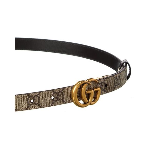 Gucci Gg Marmont Thin Reversible Gg Supreme Canvas & Leather Belt, Beige - Picture 2 of 4